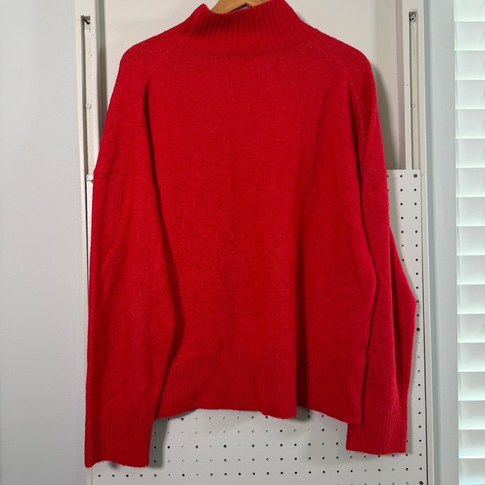 Loft Mock Neck Sweater Women's Red Knit Long Sleeve Pullover Classic - XL - Picture 4 of 10